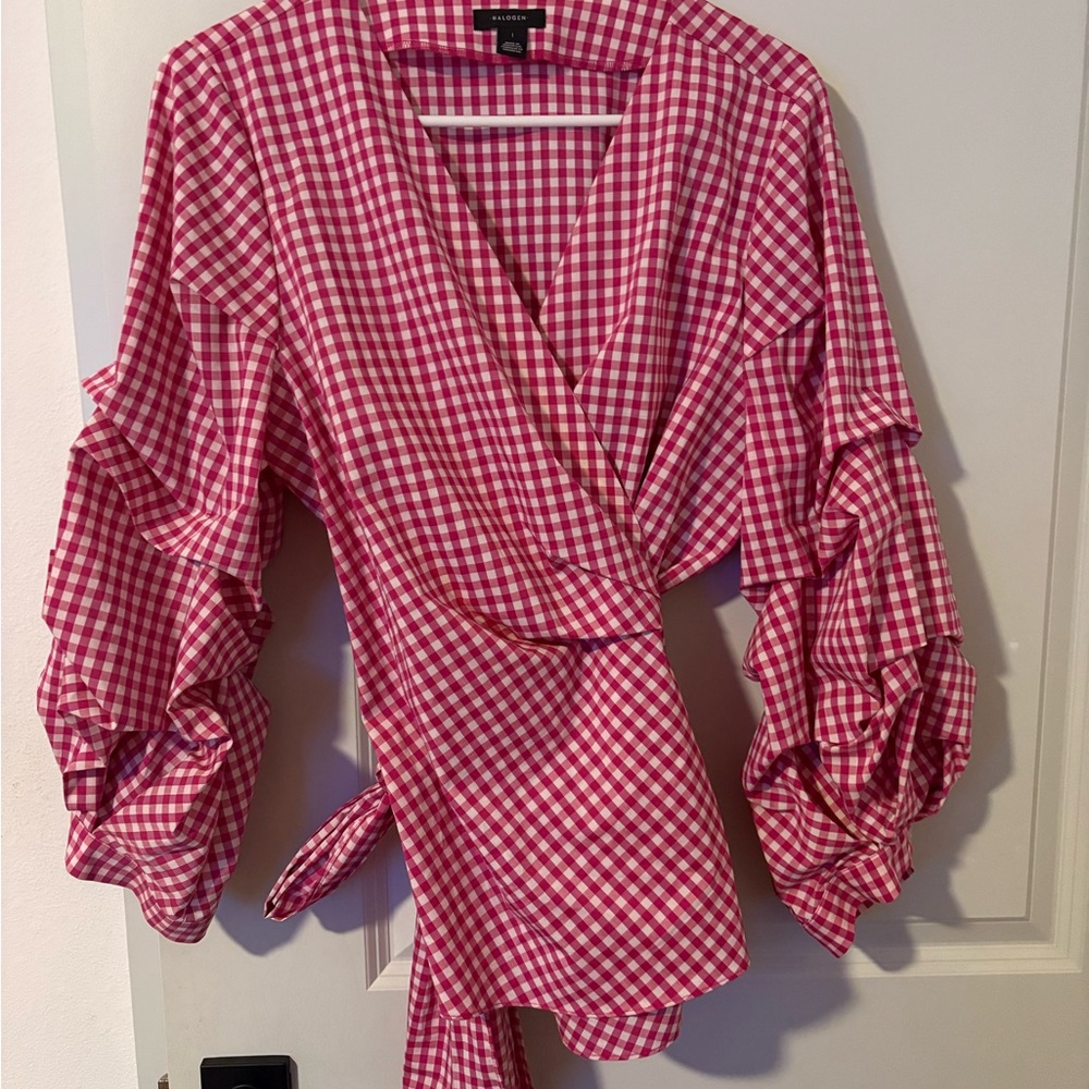 Halogen Red Gingham Wrap Blouse - Picture 4 of 4